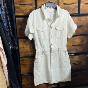 Entro Cream Button-Up Mini Dress